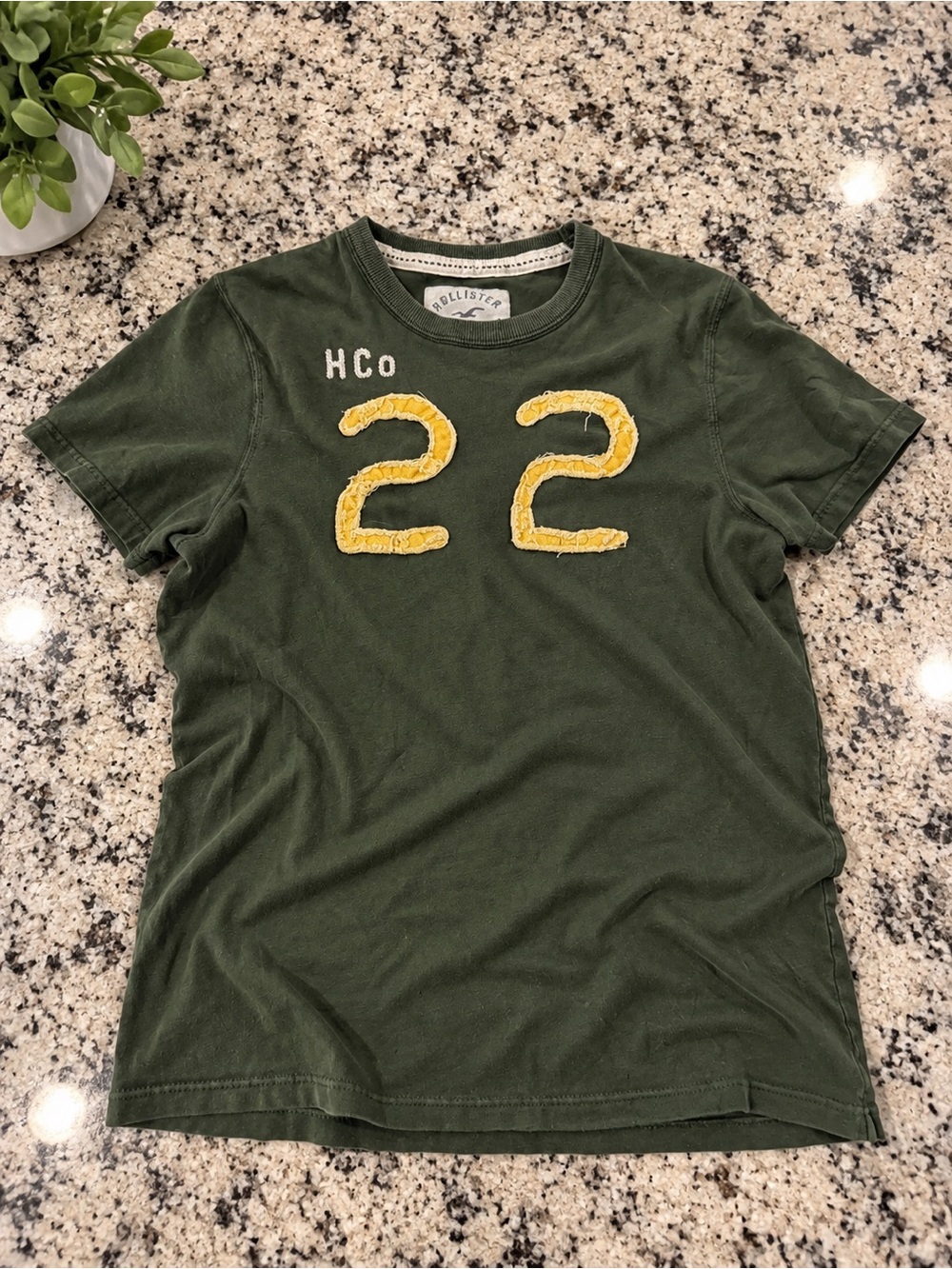 Vintage Hollister Olive Green Short Sleeve Tee with Yellow '22' Patch